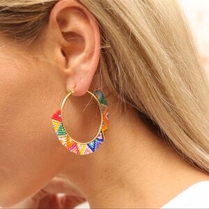Vibrant Multicolor Beaded Hoop Earrings